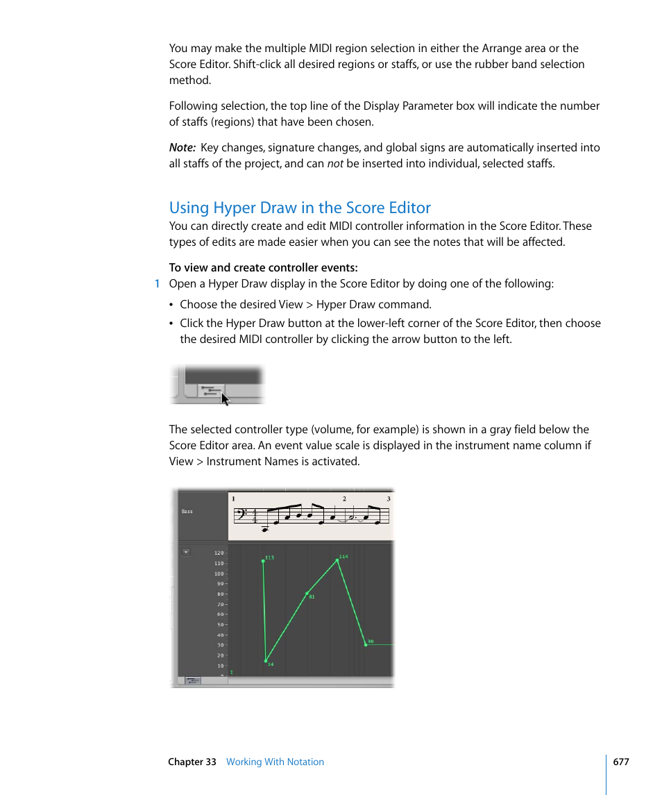 Using hyper draw in the score editor, W (see | Apple Logic Pro 8 User Manual | Page 677 / 1030
