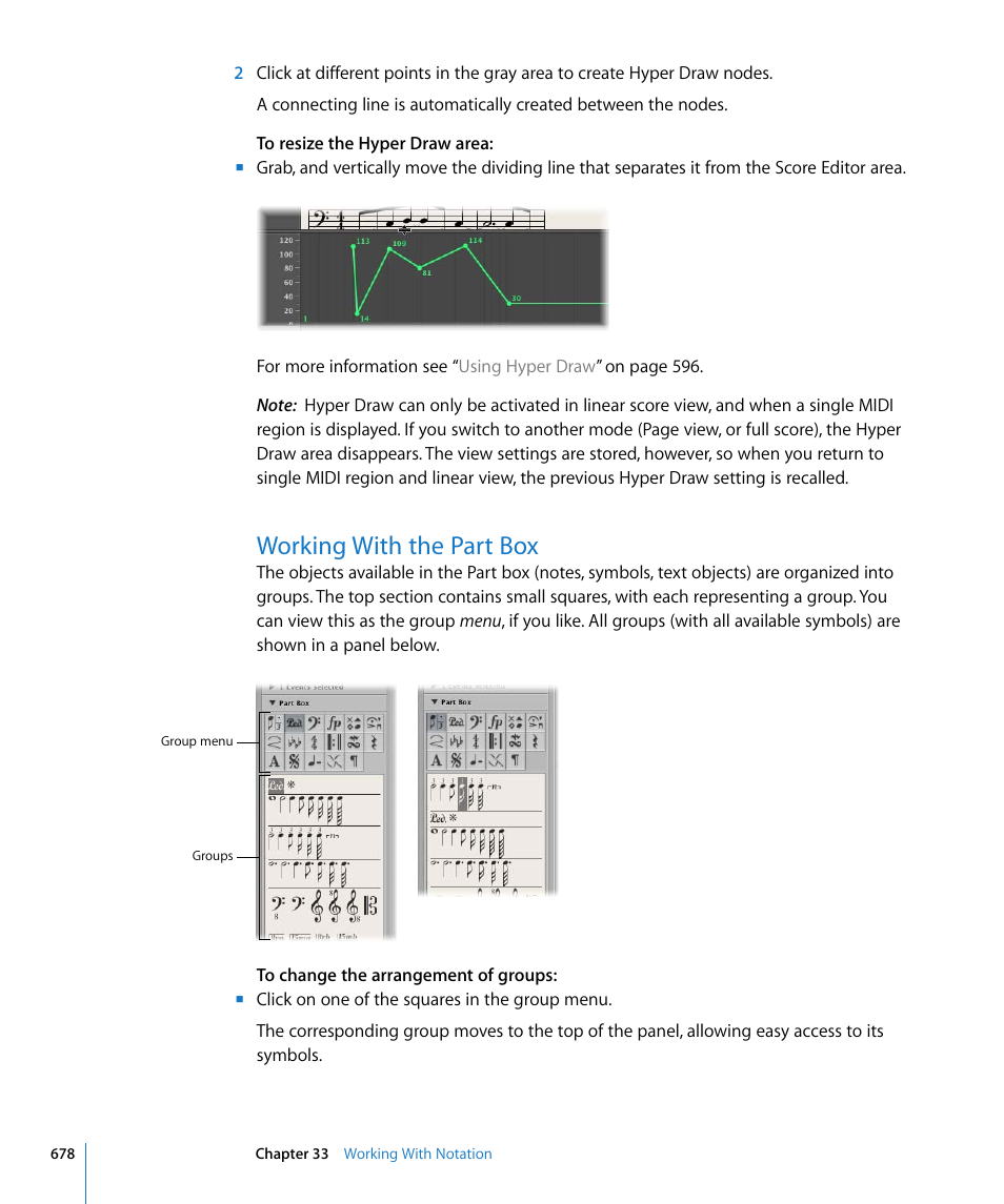 Working with the part box, Opping (see | Apple Logic Pro 8 User Manual | Page 678 / 1030