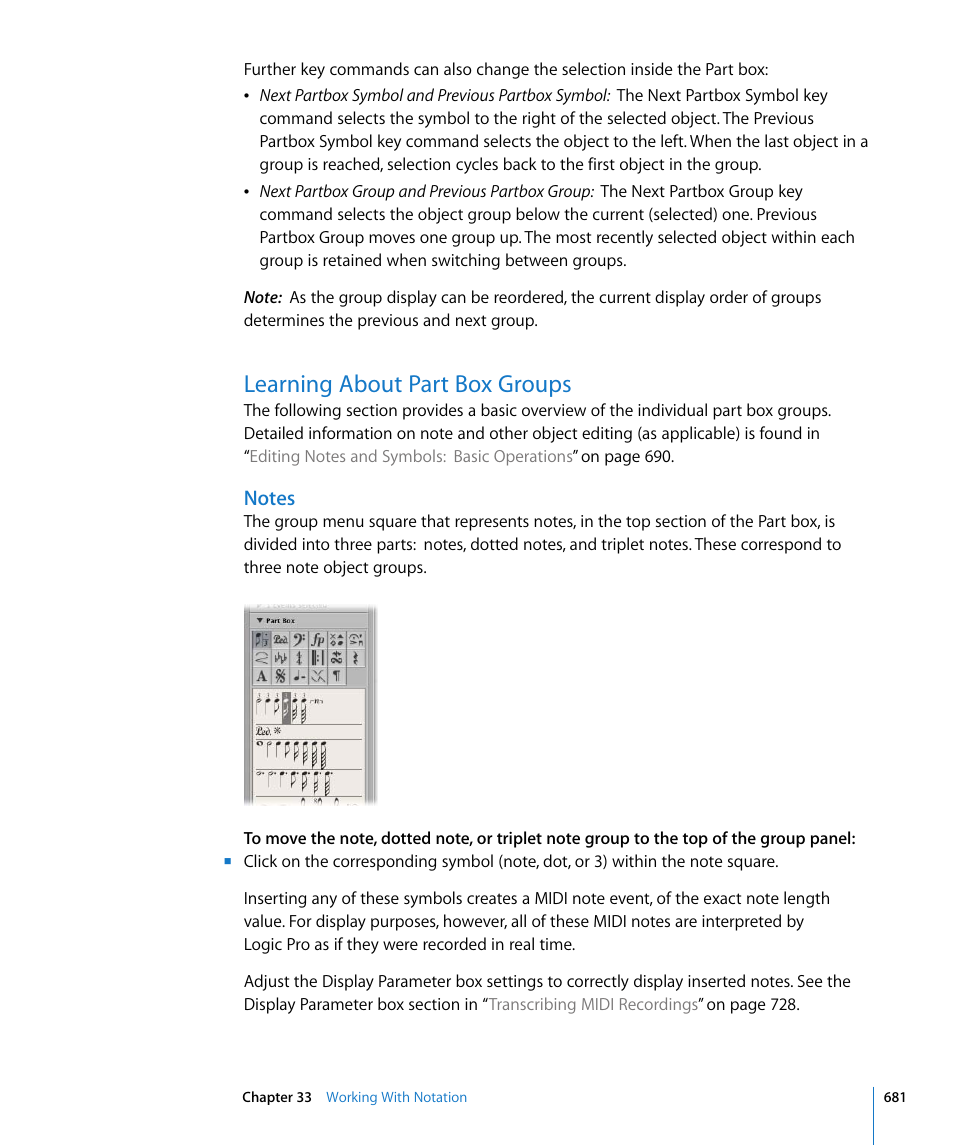 Learning about part box groups, Notes | Apple Logic Pro 8 User Manual | Page 681 / 1030