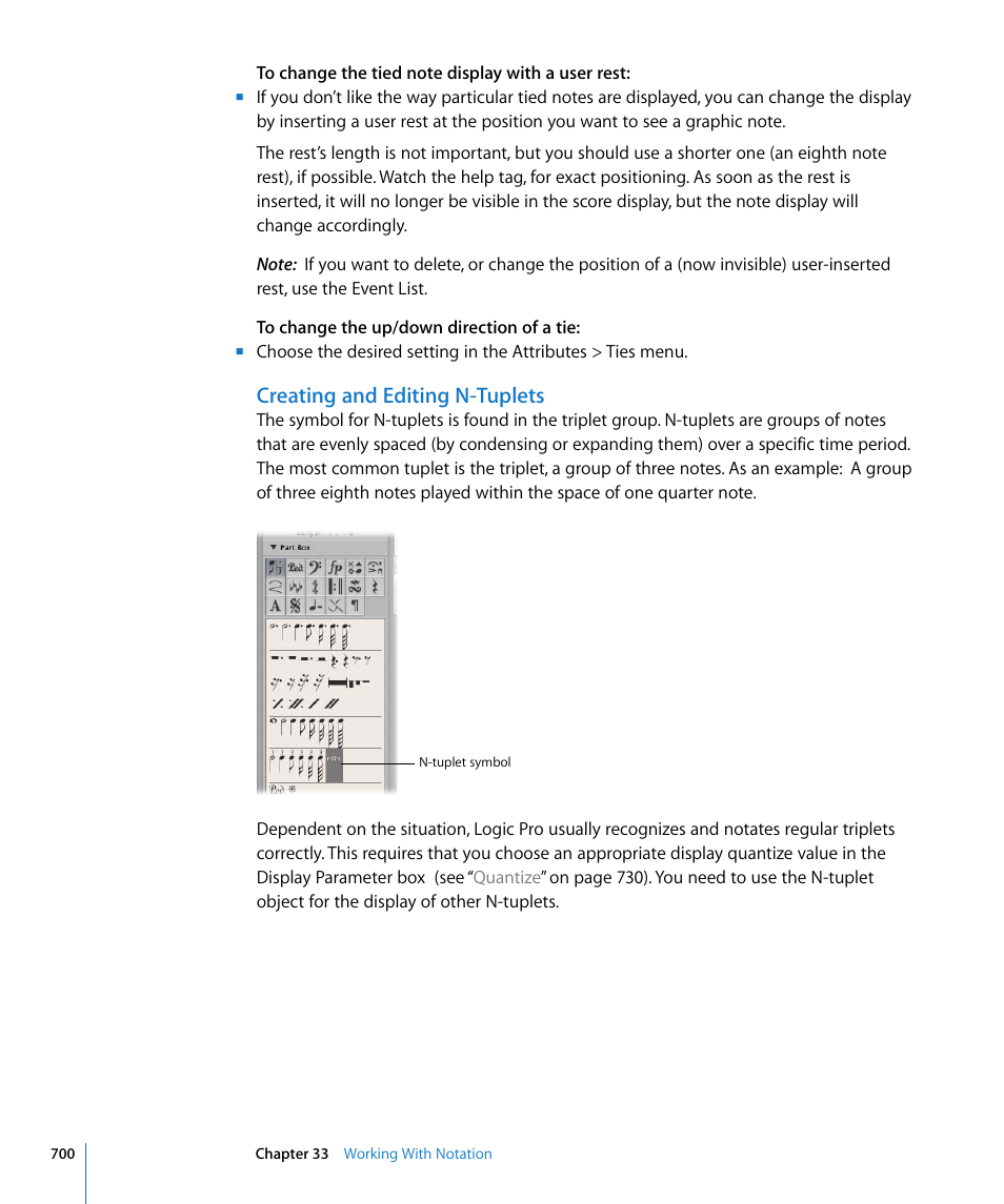 Creating and editing n-tuplets | Apple Logic Pro 8 User Manual | Page 700 / 1030