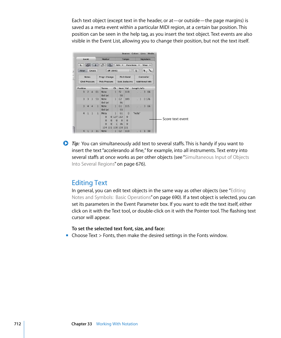 Editing text | Apple Logic Pro 8 User Manual | Page 712 / 1030