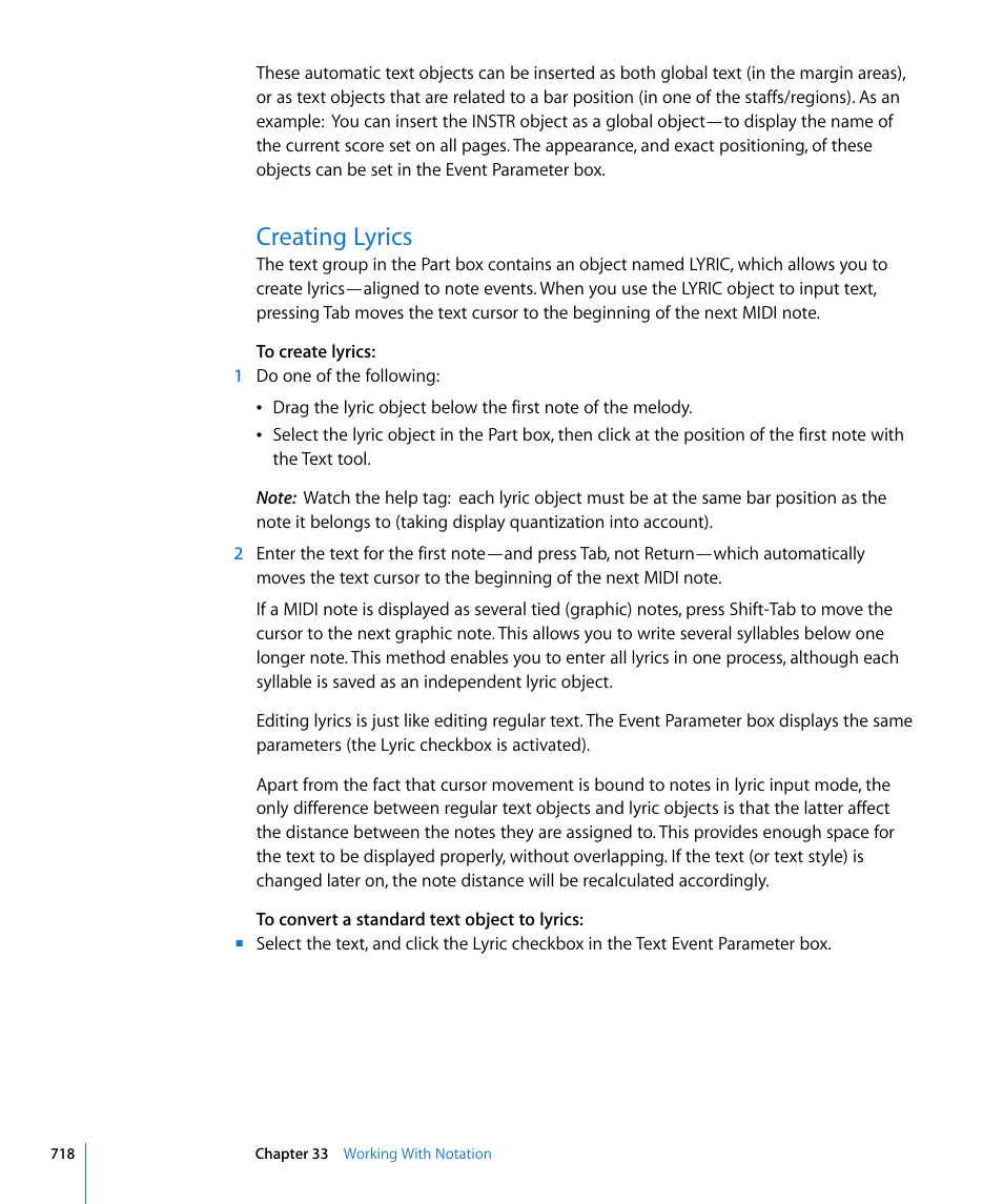 Creating lyrics | Apple Logic Pro 8 User Manual | Page 718 / 1030