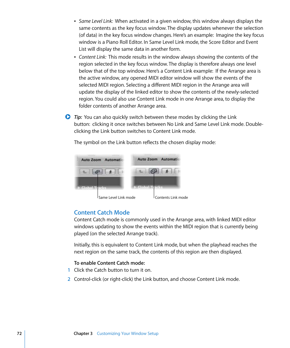 Content catch mode | Apple Logic Pro 8 User Manual | Page 72 / 1030