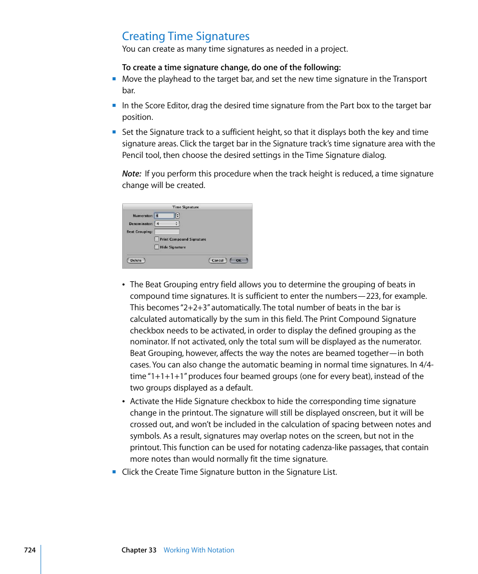 Creating time signatures | Apple Logic Pro 8 User Manual | Page 724 / 1030