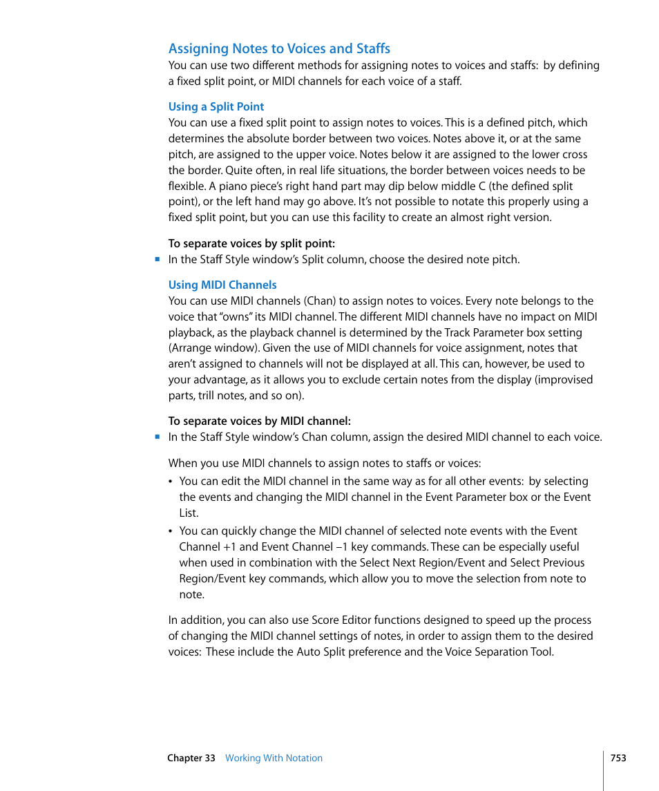 Assigning notes to voices and staffs | Apple Logic Pro 8 User Manual | Page 753 / 1030
