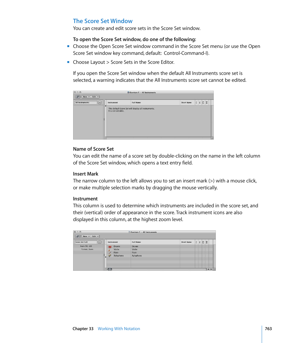 The score set window | Apple Logic Pro 8 User Manual | Page 763 / 1030