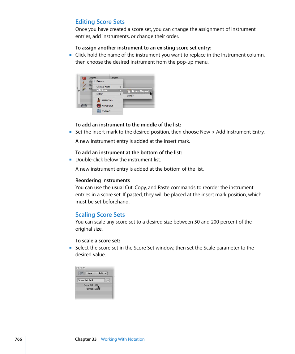 Editing score sets, Scaling score sets | Apple Logic Pro 8 User Manual | Page 766 / 1030