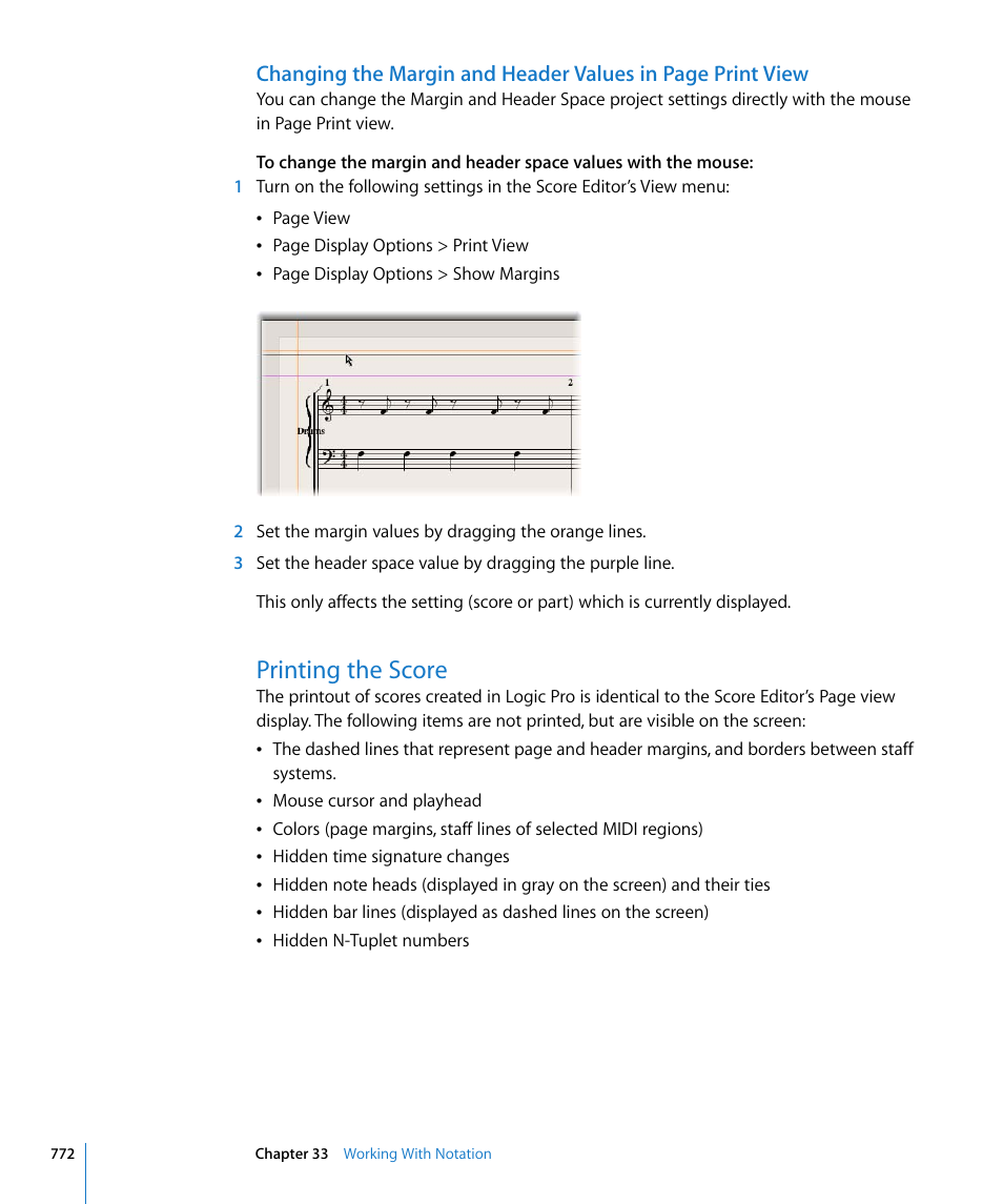 Printing the score | Apple Logic Pro 8 User Manual | Page 772 / 1030