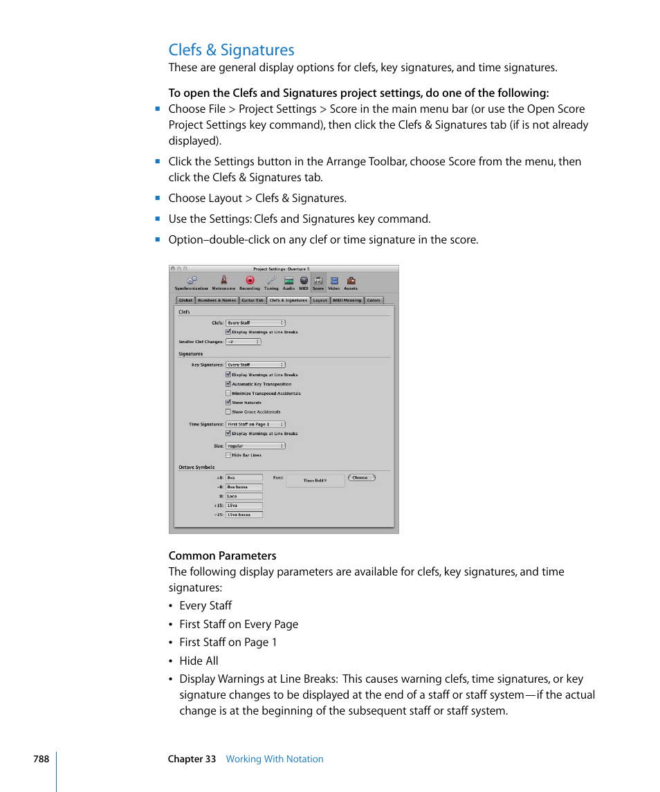 Clefs & signatures, S tab (see | Apple Logic Pro 8 User Manual | Page 788 / 1030