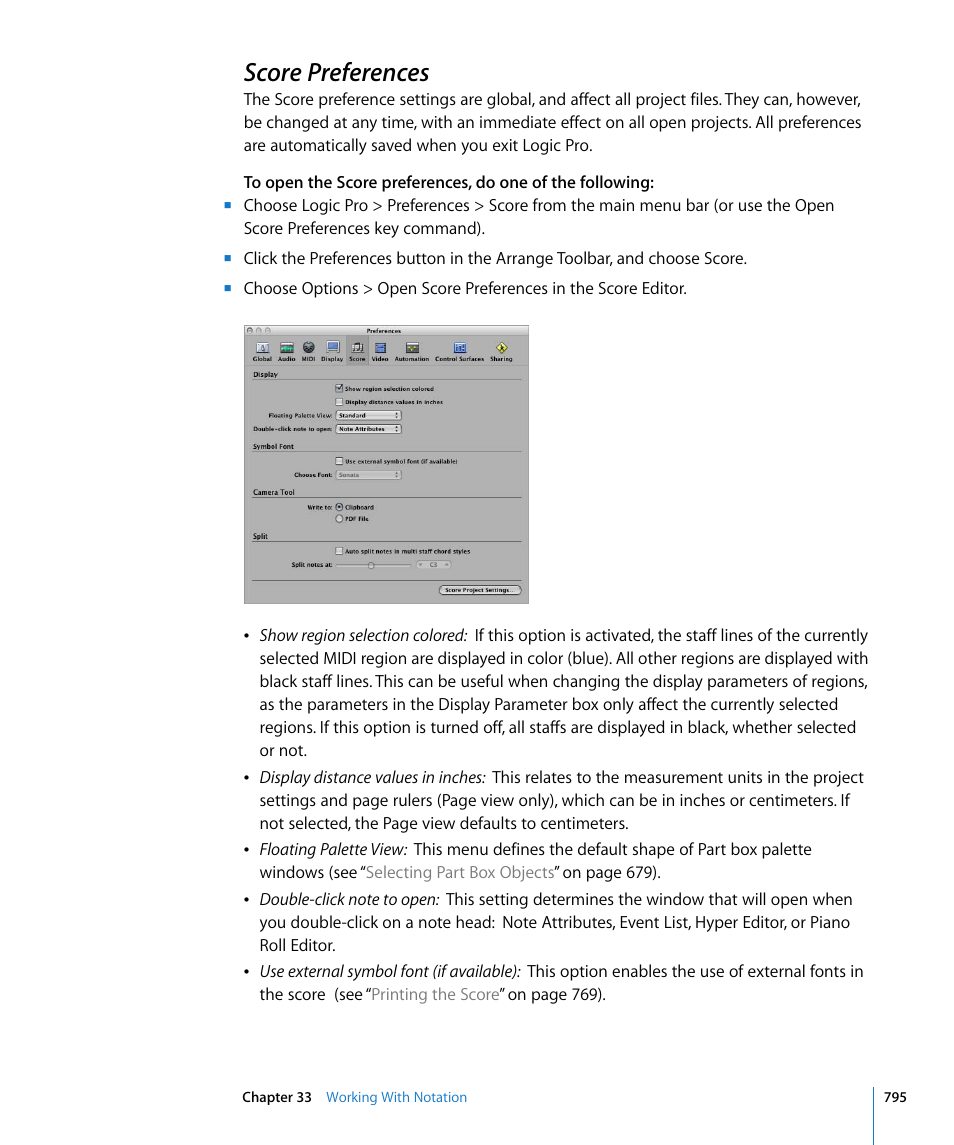 Score preferences | Apple Logic Pro 8 User Manual | Page 795 / 1030