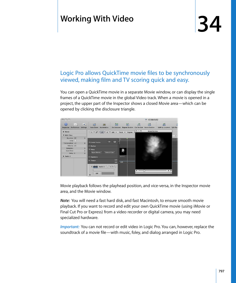 Working with video, Chapter 34 | Apple Logic Pro 8 User Manual | Page 797 / 1030