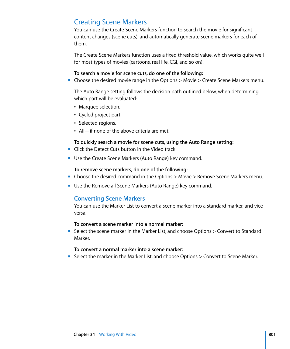 Creating scene markers, Converting scene markers | Apple Logic Pro 8 User Manual | Page 801 / 1030