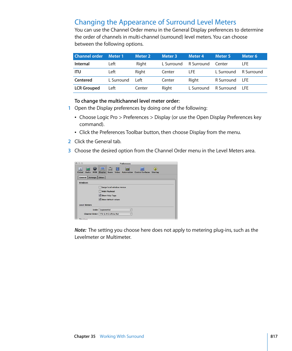 Changing the appearance of surround level meters | Apple Logic Pro 8 User Manual | Page 817 / 1030