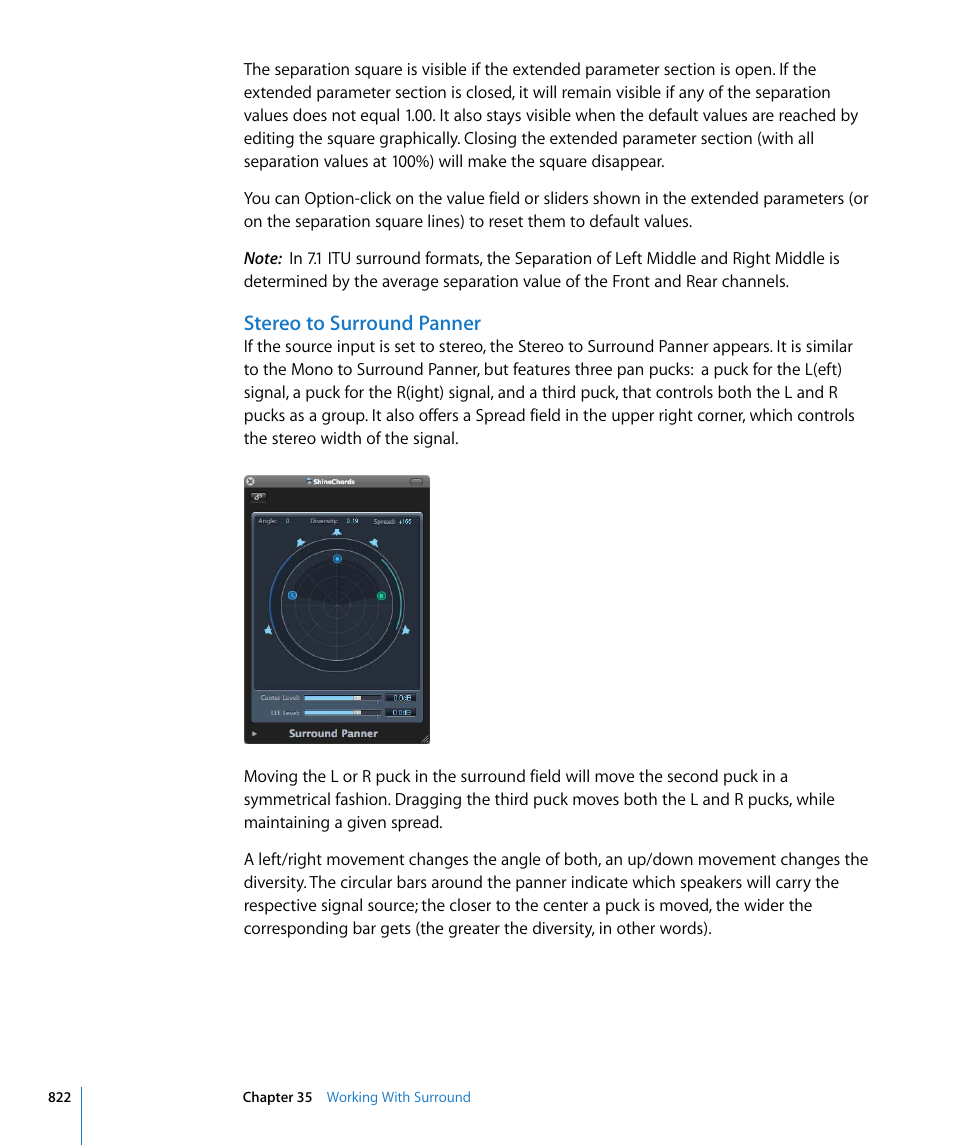 Stereo to surround panner | Apple Logic Pro 8 User Manual | Page 822 / 1030