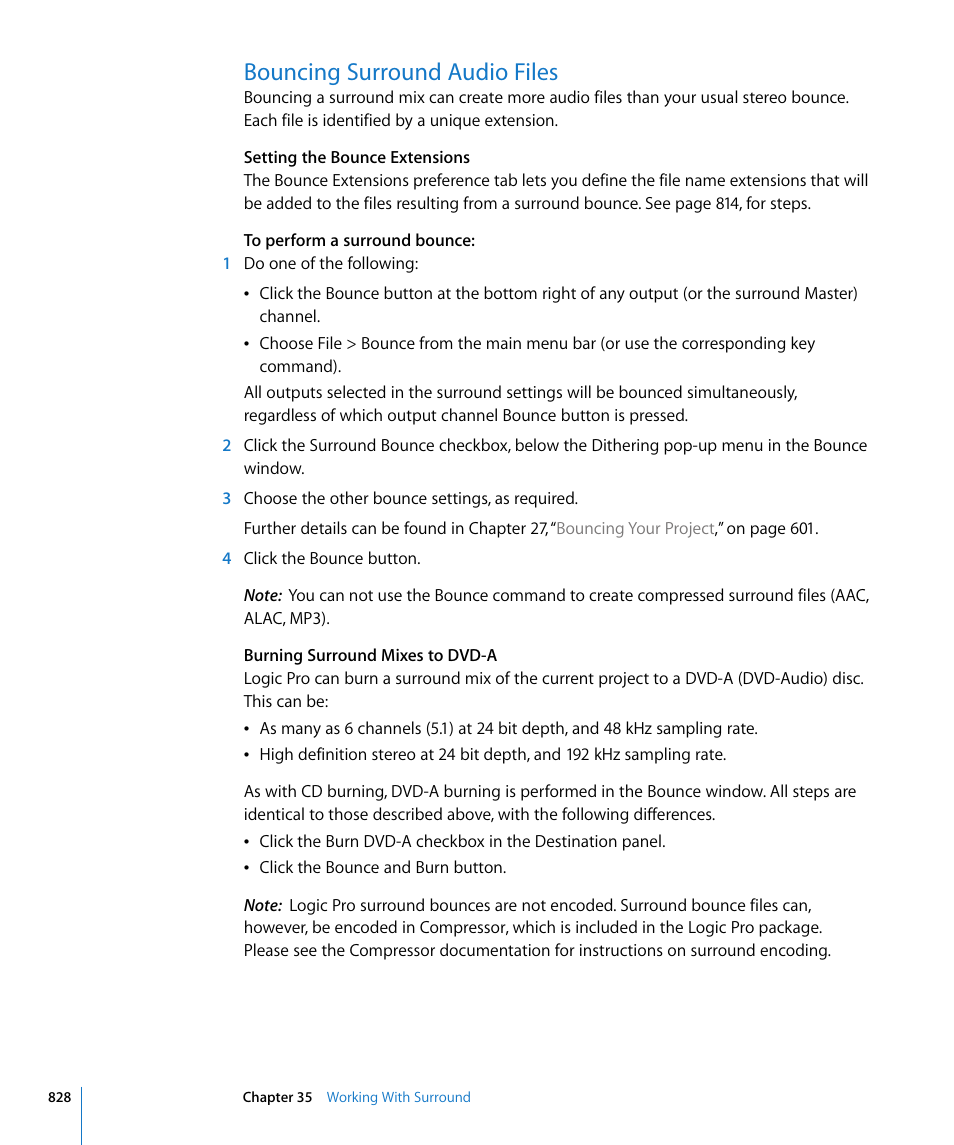 Bouncing surround audio files, Ormation see | Apple Logic Pro 8 User Manual | Page 828 / 1030