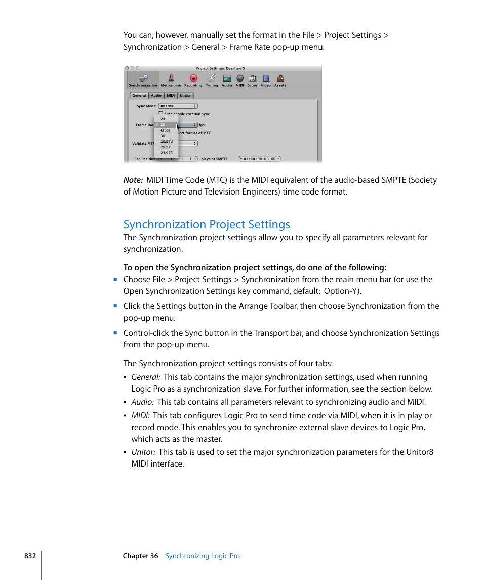 Synchronization project settings | Apple Logic Pro 8 User Manual | Page 832 / 1030