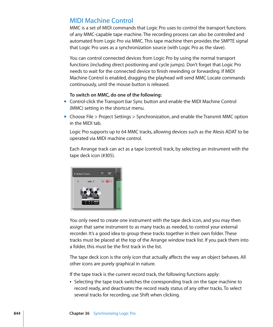 Midi machine control, Ommands (see, Ol (see | Midi, Machine control | Apple Logic Pro 8 User Manual | Page 844 / 1030