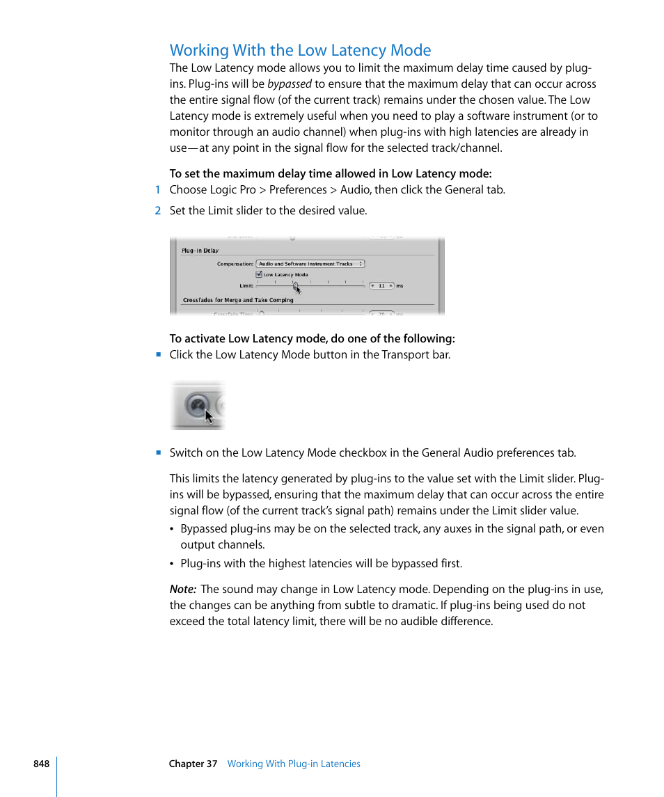 Working with the low latency mode | Apple Logic Pro 8 User Manual | Page 848 / 1030