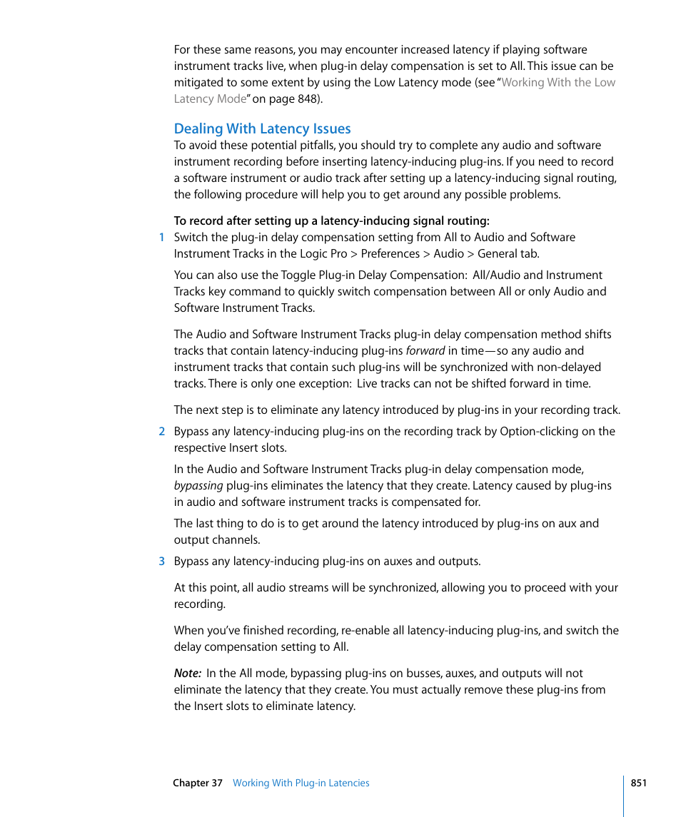 Dealing with latency issues | Apple Logic Pro 8 User Manual | Page 851 / 1030