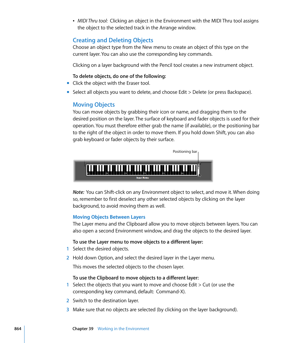 Creating and deleting objects, Moving objects | Apple Logic Pro 8 User Manual | Page 864 / 1030
