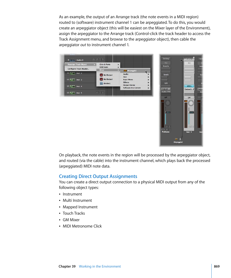 Creating direct output assignments | Apple Logic Pro 8 User Manual | Page 869 / 1030