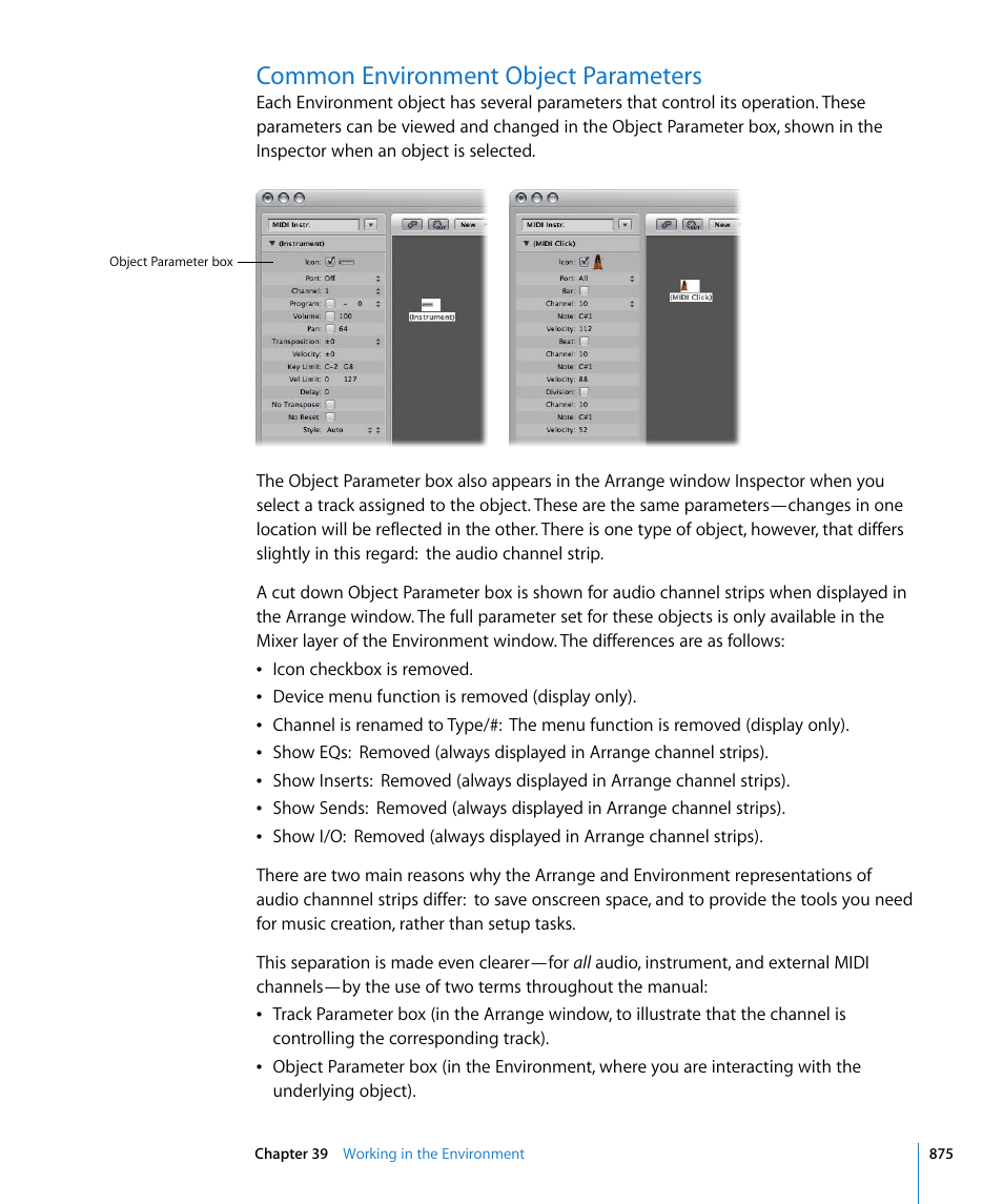 Common environment object parameters | Apple Logic Pro 8 User Manual | Page 875 / 1030