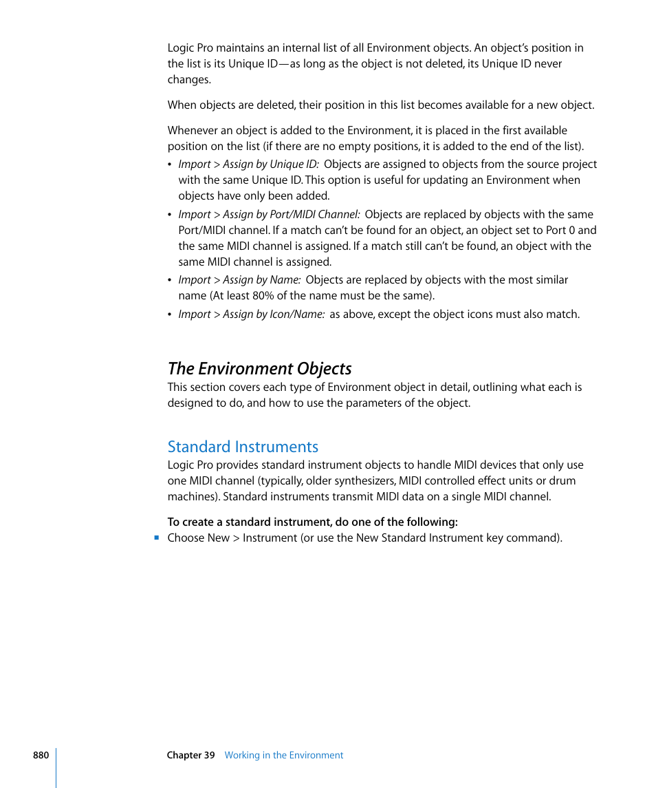 The environment objects, Standard instruments | Apple Logic Pro 8 User Manual | Page 880 / 1030