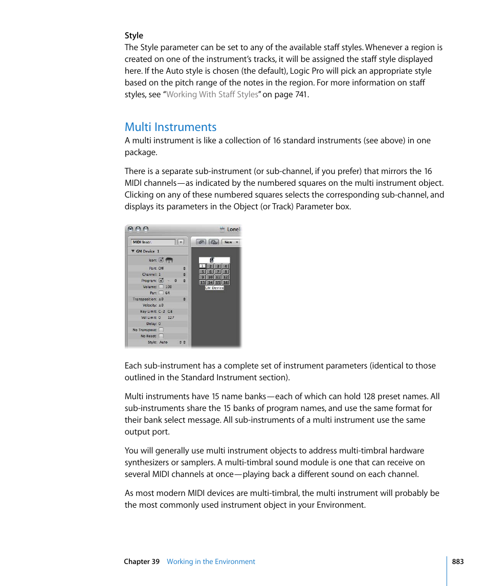 Multi instruments, Thwhile exploring the | Apple Logic Pro 8 User Manual | Page 883 / 1030