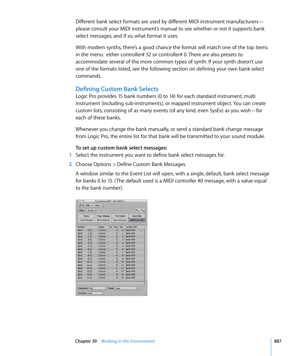 Defining custom bank selects | Apple Logic Pro 8 User Manual | Page 887 / 1030