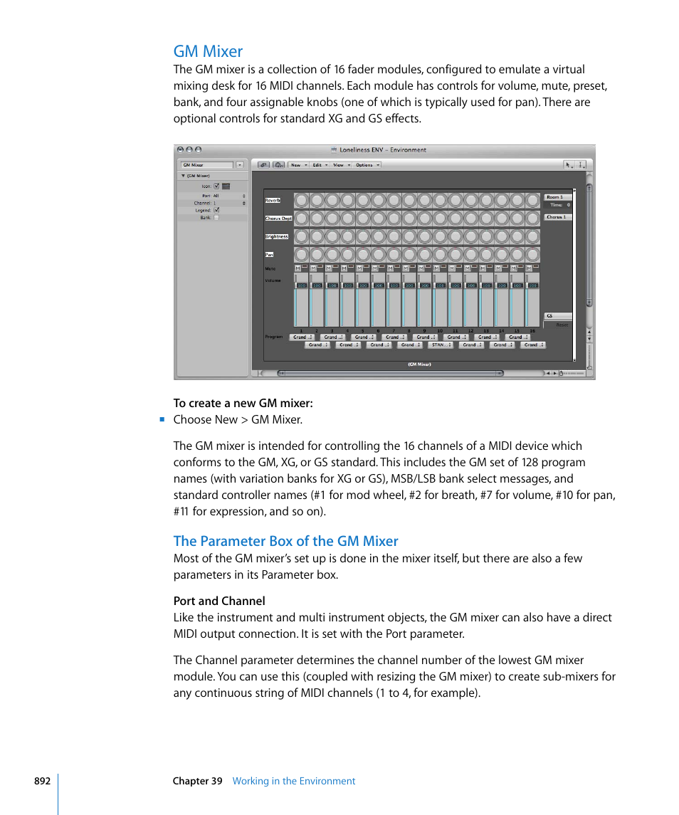 Gm mixer, The parameter box of the gm mixer | Apple Logic Pro 8 User Manual | Page 892 / 1030