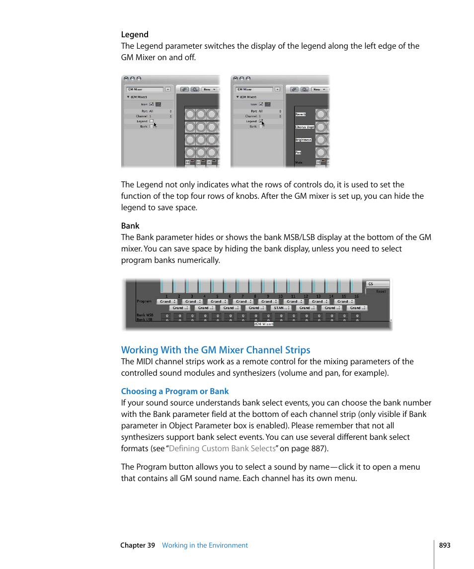 Working with the gm mixer channel strips | Apple Logic Pro 8 User Manual | Page 893 / 1030
