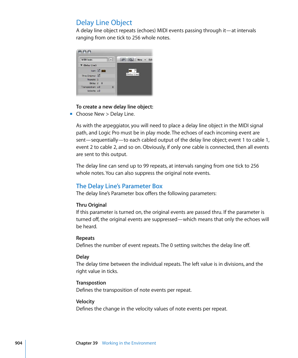 Delay line object, The delay line’s parameter box | Apple Logic Pro 8 User Manual | Page 904 / 1030