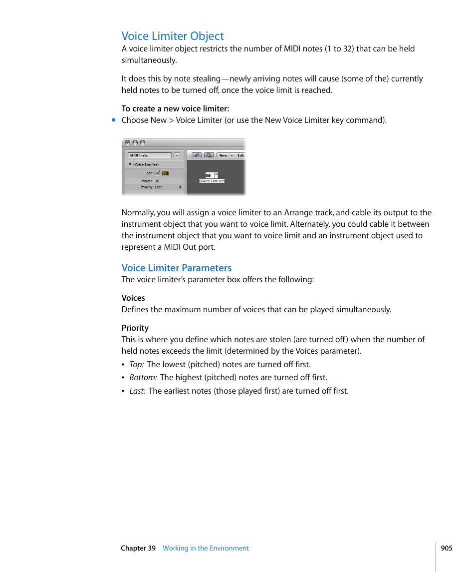 Voice limiter object, Voice limiter parameters | Apple Logic Pro 8 User Manual | Page 905 / 1030
