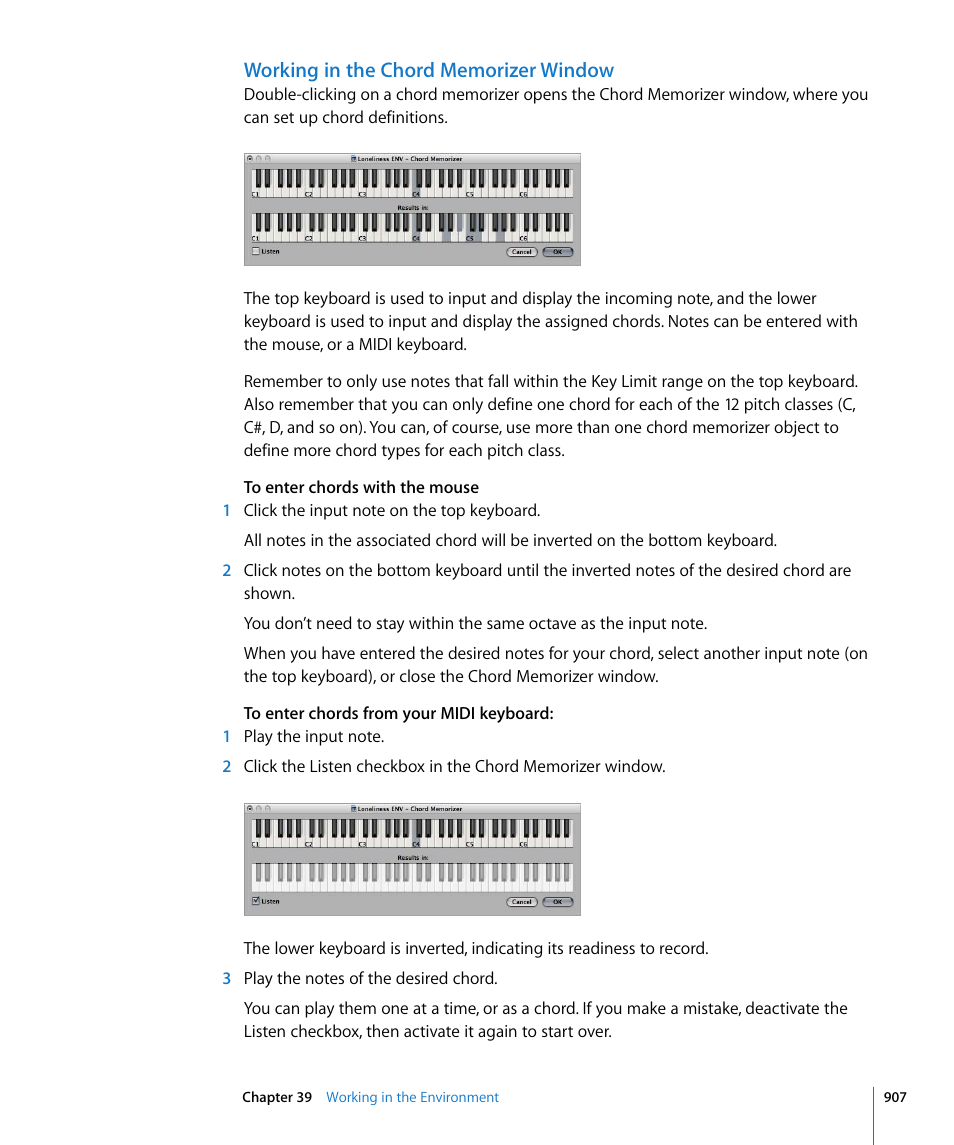 Working in the chord memorizer window | Apple Logic Pro 8 User Manual | Page 907 / 1030