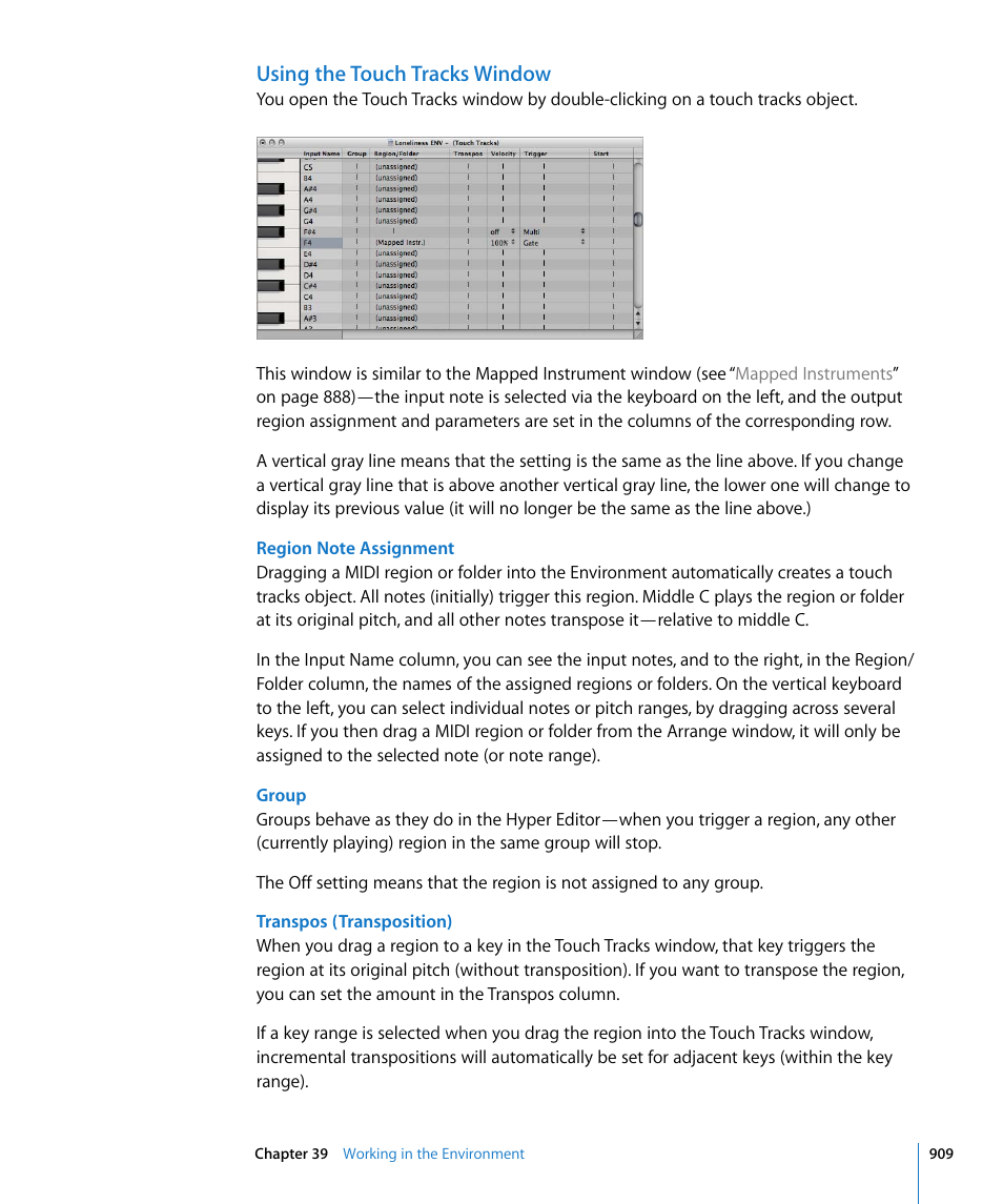 Using the touch tracks window | Apple Logic Pro 8 User Manual | Page 909 / 1030
