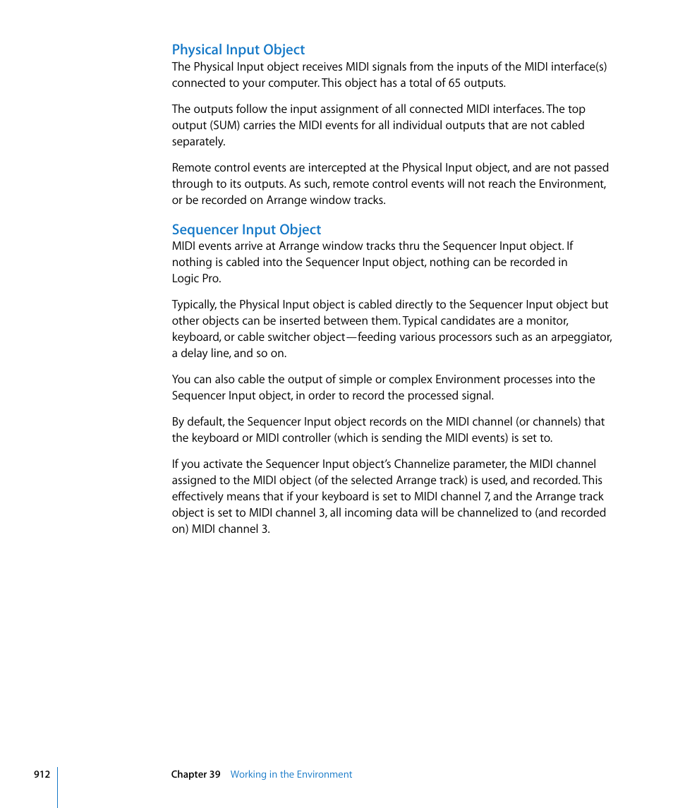 Physical input object, Sequencer input object | Apple Logic Pro 8 User Manual | Page 912 / 1030