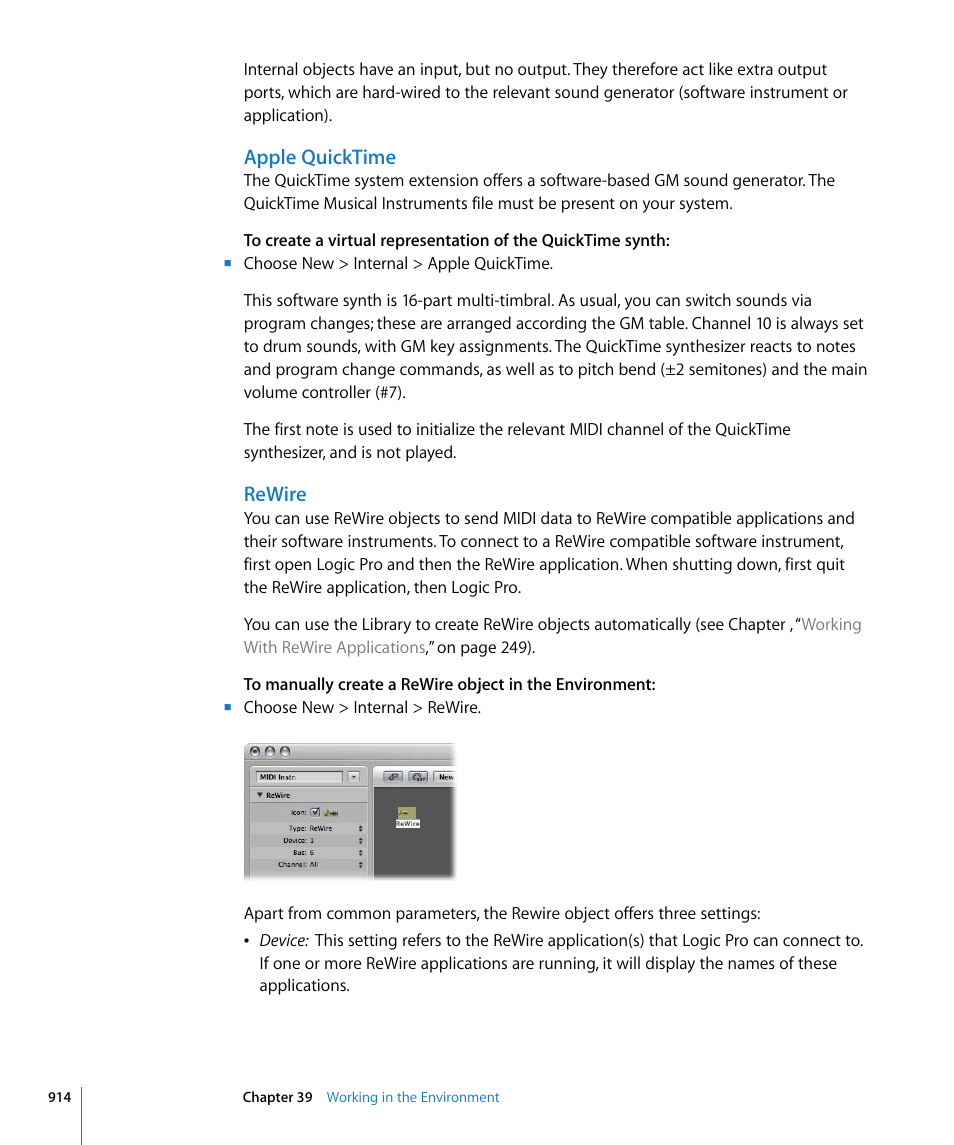 Apple quicktime, Rewire | Apple Logic Pro 8 User Manual | Page 914 / 1030