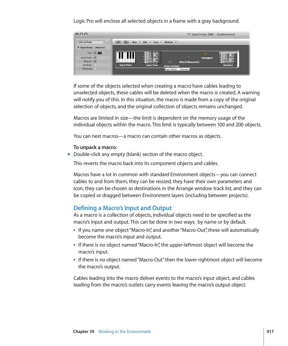 Defining a macro’s input and output | Apple Logic Pro 8 User Manual | Page 917 / 1030