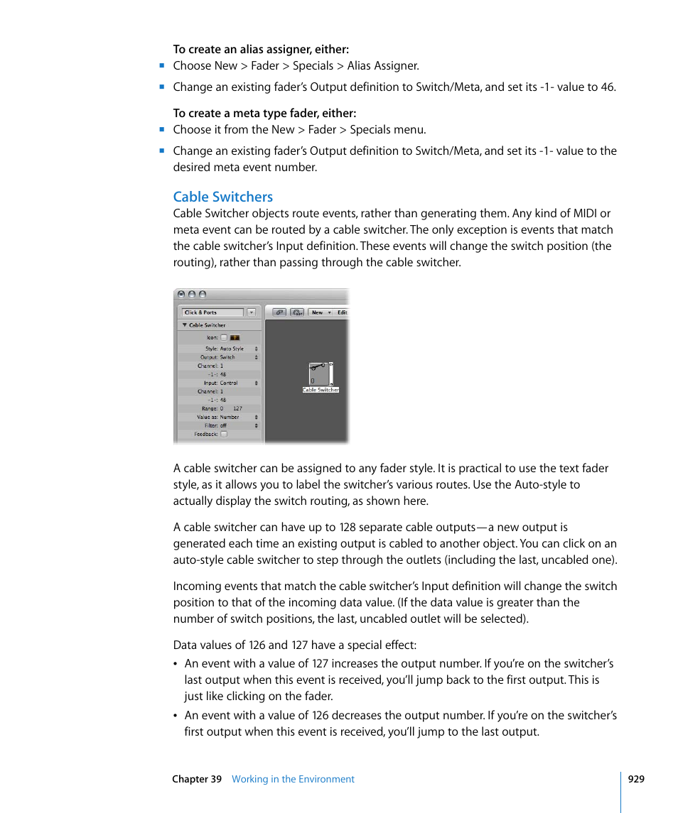 Cable switchers, Chers (see, Ch (see | Apple Logic Pro 8 User Manual | Page 929 / 1030