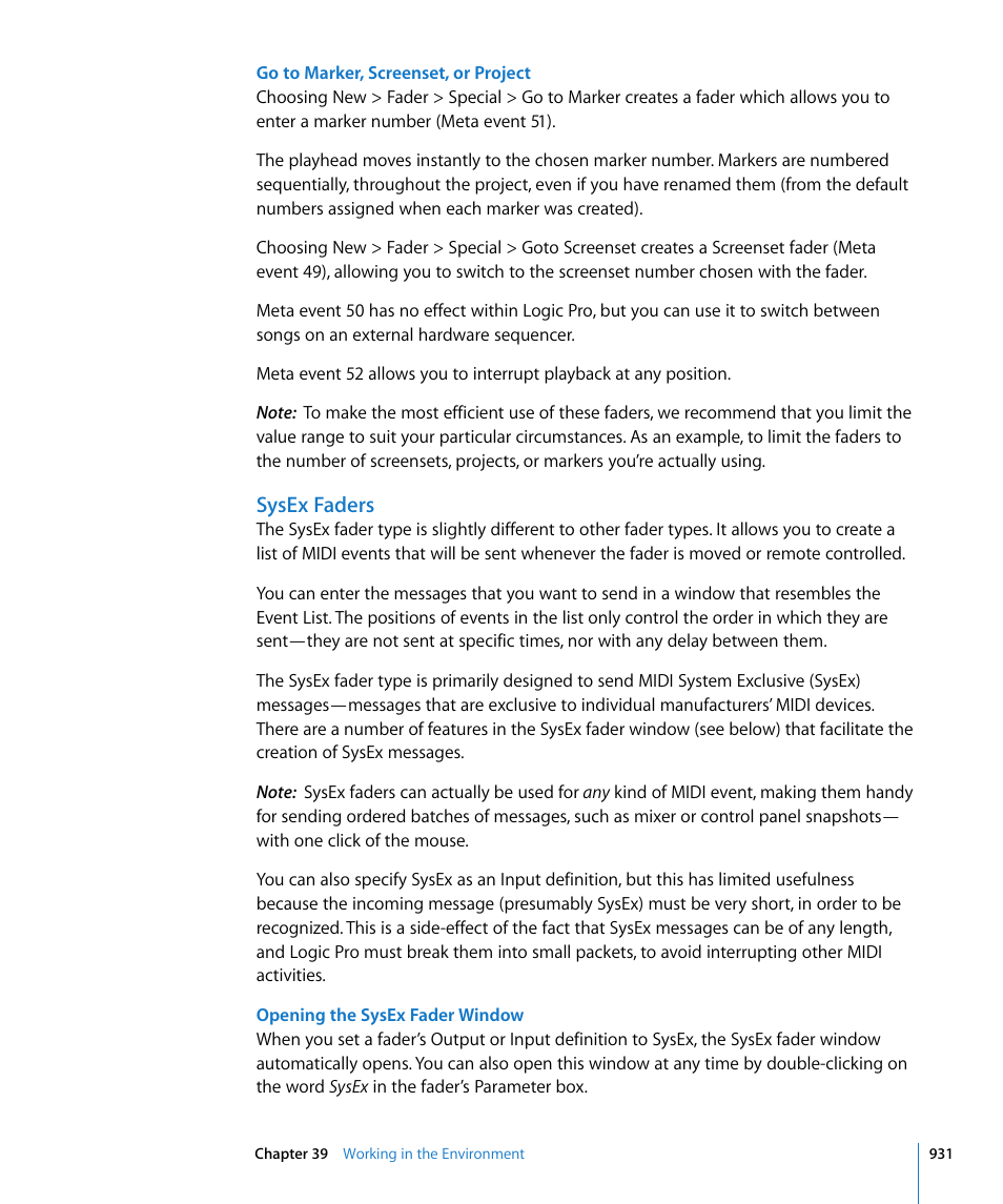 Sysex faders | Apple Logic Pro 8 User Manual | Page 931 / 1030