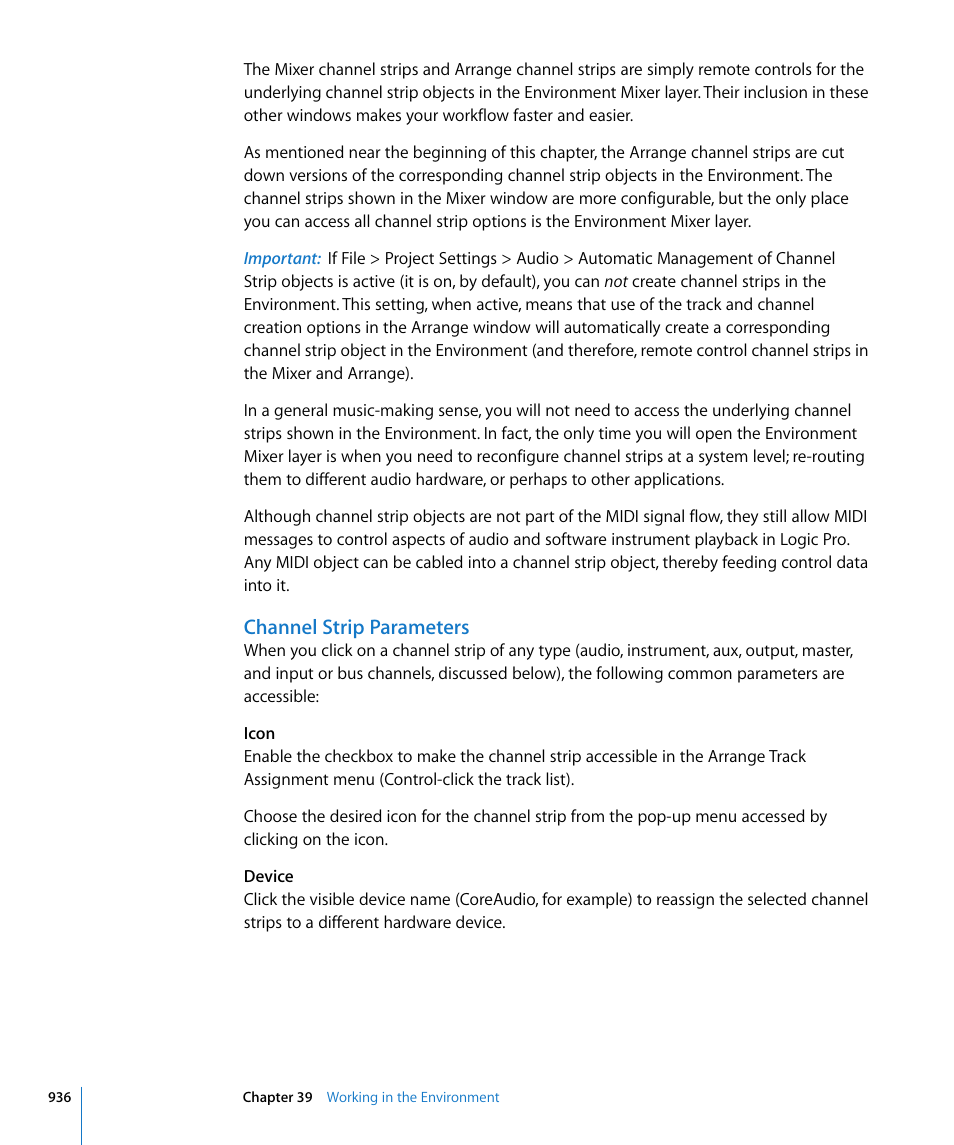 Channel strip parameters | Apple Logic Pro 8 User Manual | Page 936 / 1030