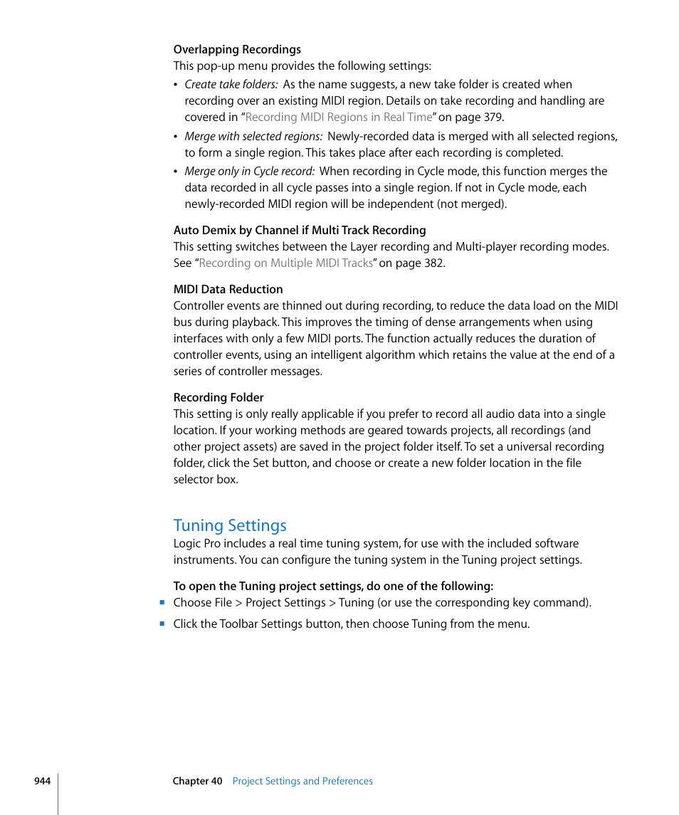 Tuning settings | Apple Logic Pro 8 User Manual | Page 944 / 1030