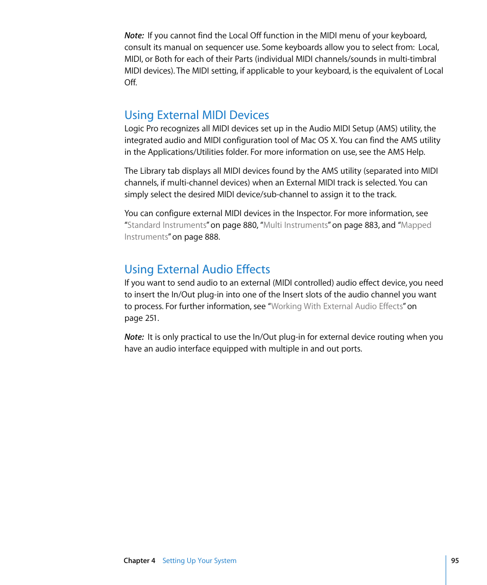 Using external midi devices, Using external audio effects | Apple Logic Pro 8 User Manual | Page 95 / 1030