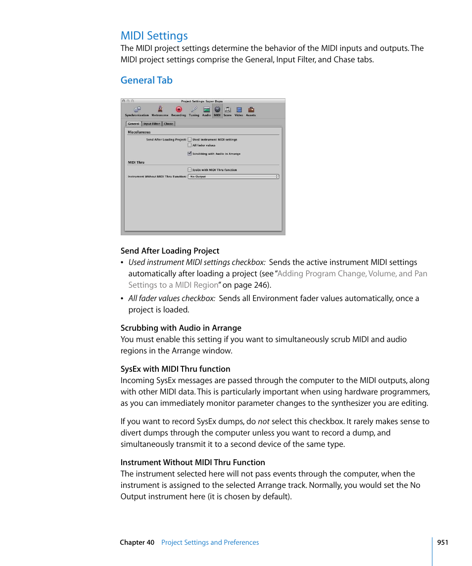 Midi settings, General tab | Apple Logic Pro 8 User Manual | Page 951 / 1030