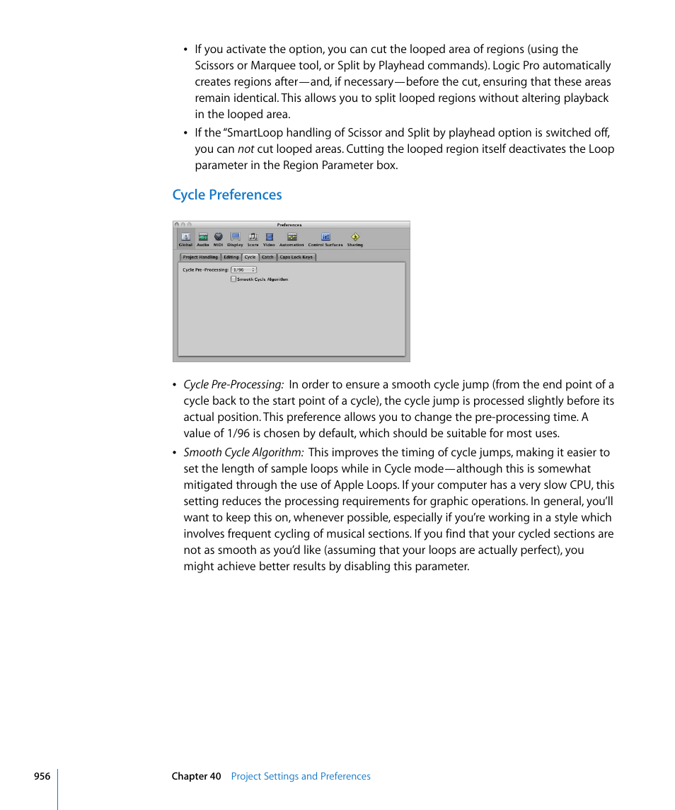 Cycle preferences | Apple Logic Pro 8 User Manual | Page 956 / 1030
