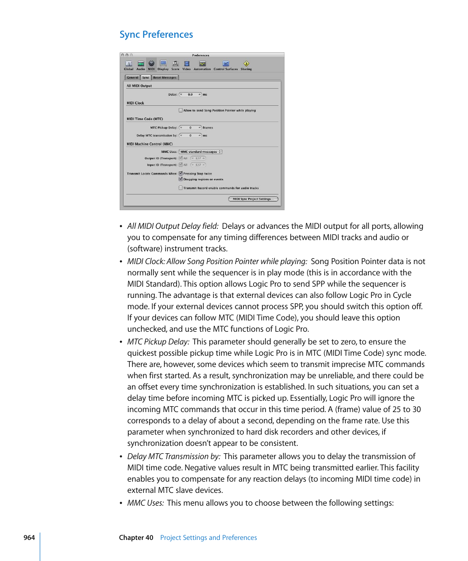 Sync preferences | Apple Logic Pro 8 User Manual | Page 964 / 1030
