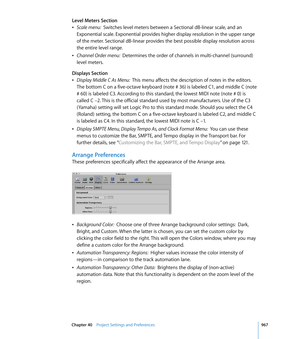 Arrange preferences | Apple Logic Pro 8 User Manual | Page 967 / 1030