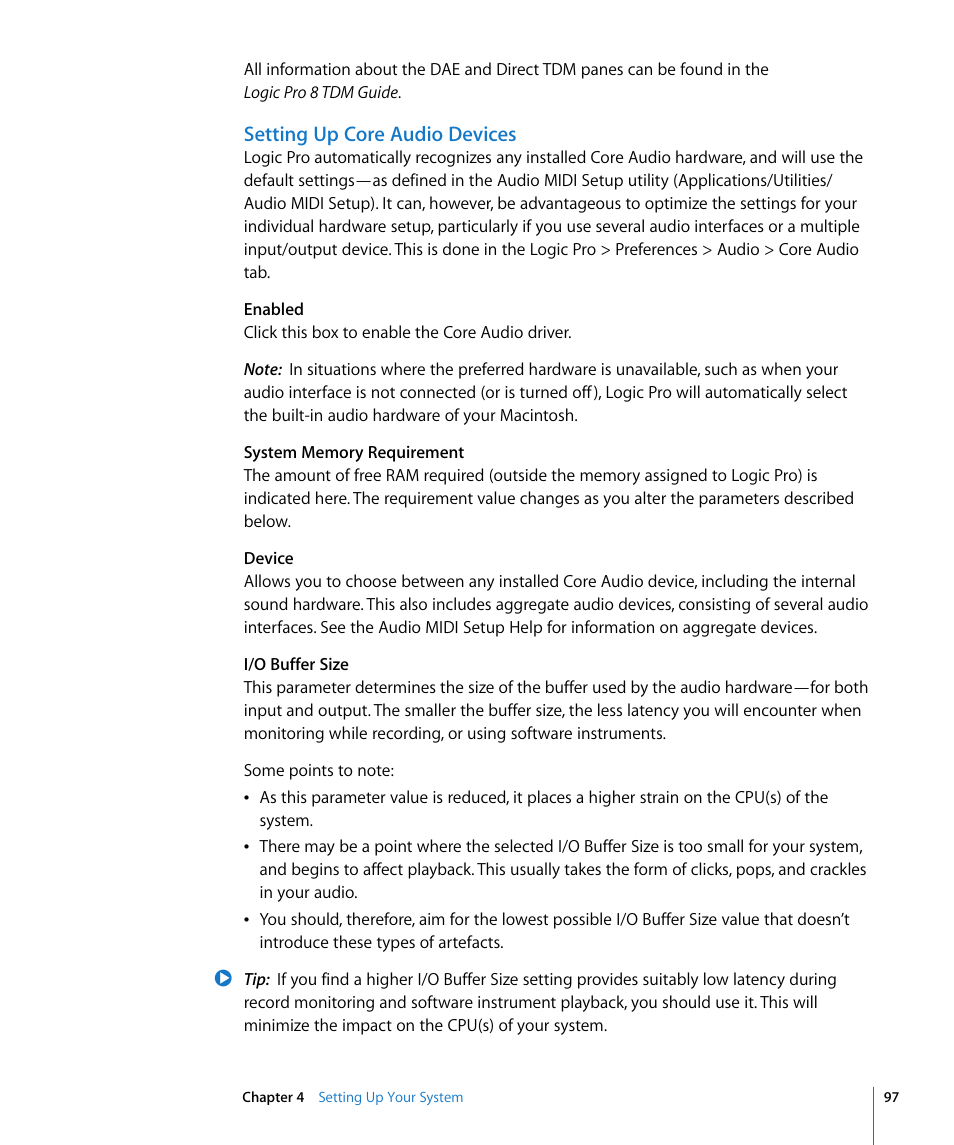 Setting up core audio devices | Apple Logic Pro 8 User Manual | Page 97 / 1030