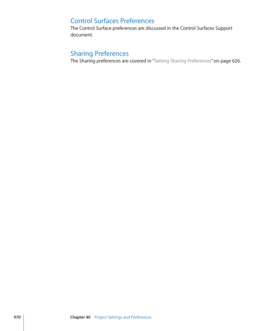 Control surfaces preferences, Sharing preferences | Apple Logic Pro 8 User Manual | Page 970 / 1030