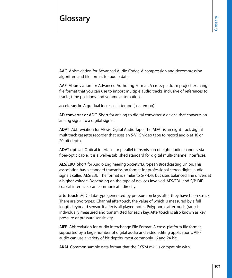Glossary | Apple Logic Pro 8 User Manual | Page 971 / 1030